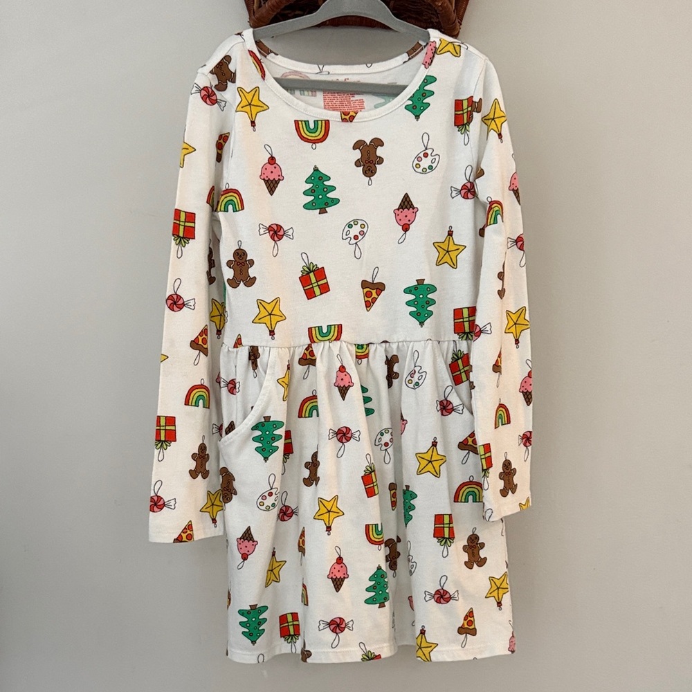 Festive Long Sleeve Dress with Holiday Print